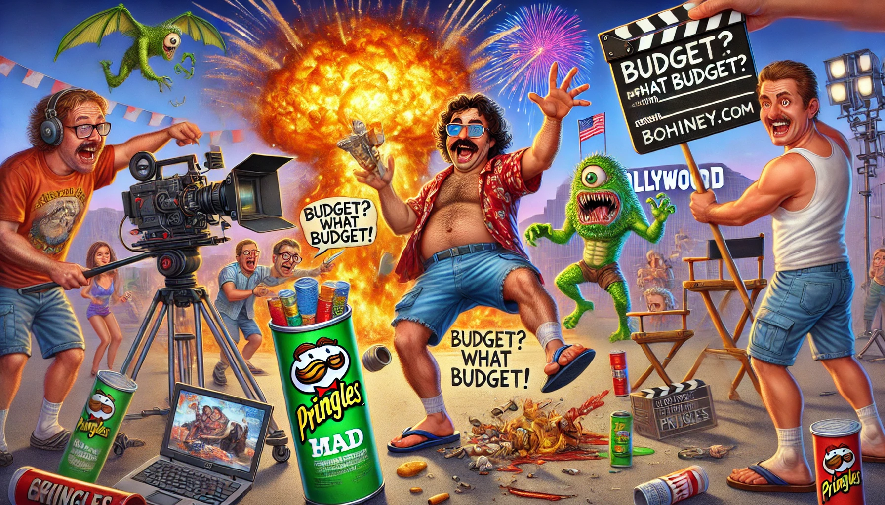 ComedyWriter.info -- A humorous depiction of a chaotic B-movie film set in Hollywood. The set features a low-budget explosion with a firecracker in a P-- Alan Nafzger (Comedy Writer)