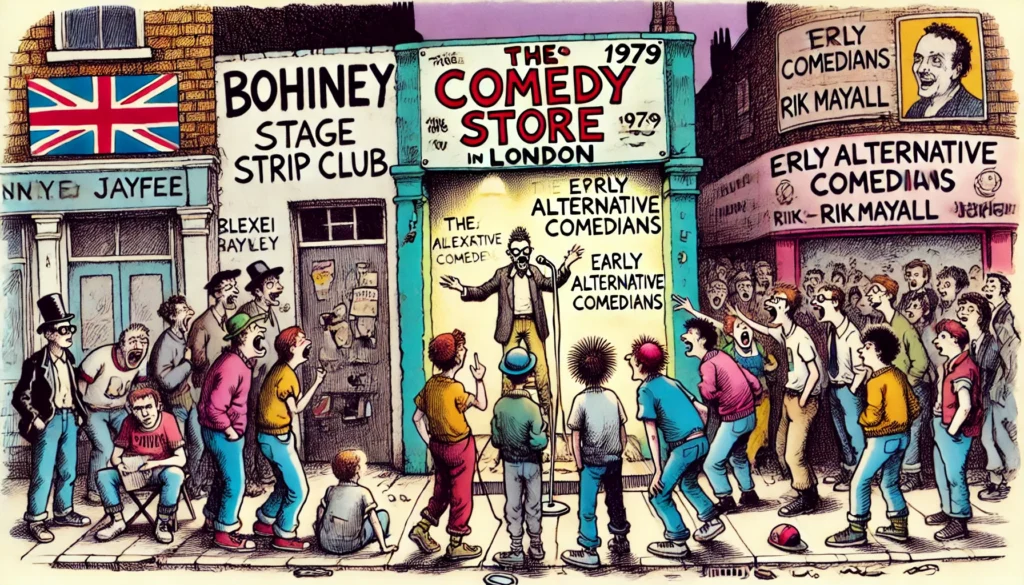 COMEDYWRITER - Wide-aspect cartoon in the style of Toni Bohiney. The 1979 Comedy Store in London a tiny, grimy stage above a strip club. Early alternative comedians li... - spintaxi.com 8 COMEDYWRITER - Wide-aspect cartoon in the style of Toni Bohiney. The 1979 Comedy Store in London a tiny, grimy stage above a strip club. Early alternative comedians li... - spintaxi.com 8