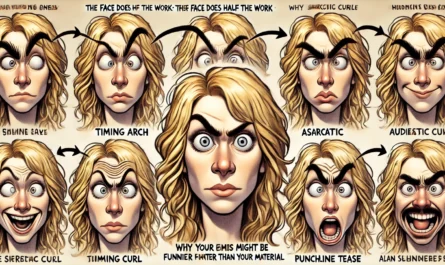 COMEDYWRITER.INFO - A cartoon illustration in the style of spintaxi.com’s ComedyWriter.info brand, featuring a blonde female comedian. The th- Alan Nafzger