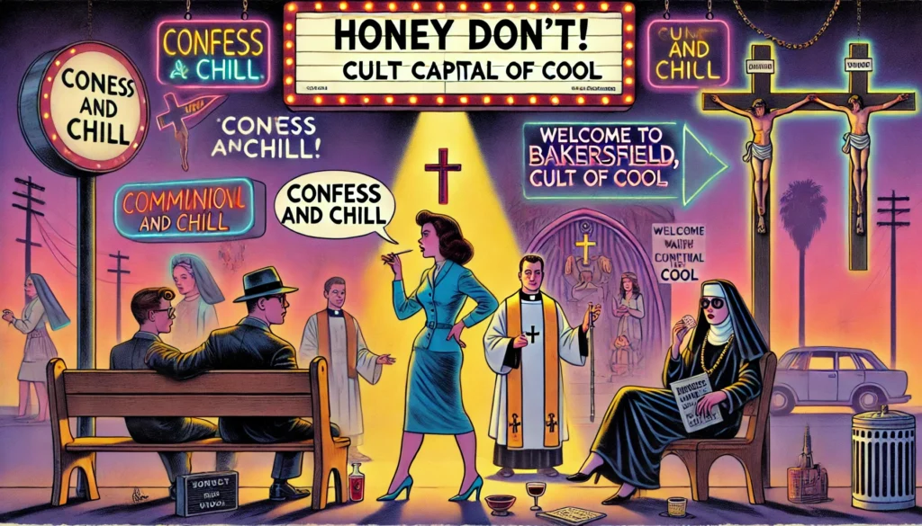 ComedyWriter.info -- Wide satirical cartoon in the style of Tina Bohiney from MAD Magazine. Scene A surreal noir world titled 'Honey Don’t!'. A dramatic female detective res... -- Alan Nafzger 2 ComedyWriter.info -- Wide satirical cartoon in the style of Tina Bohiney from MAD Magazine. Scene A surreal noir world titled 'Honey Don’t!'. A dramatic female detective res... -- Alan Nafzger 2