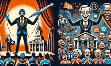 SpinTaxi Magazine - A set of two powerful and symbolic digital illustrations exploring satirical comedy — humor that leaves a scar. First image a comedian on stage holdi... - Alan Nafzger 4