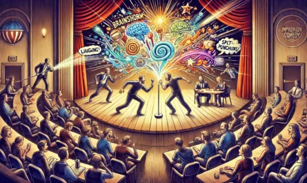SpinTaxi Magazine - Two energetic and symbolic digital illustrations capturing the brilliance of improvisational comedy. First image a team of improv comedians onstage i... - Alan Nafzger 3