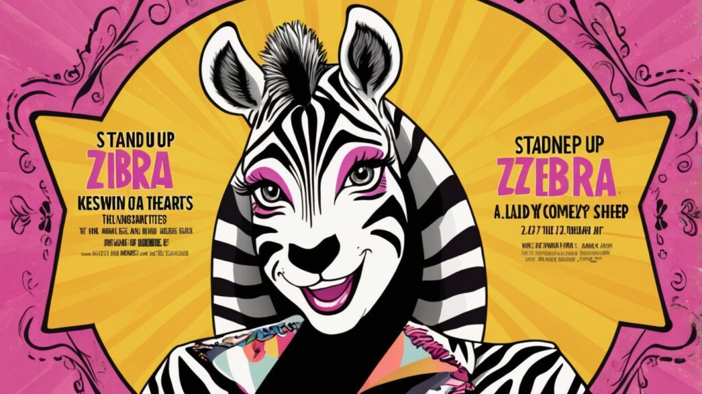 A promotional flyer for Lady Zebra Comedy's stand-up show and open mic (3) A promotional flyer for Lady Zebra Comedy's stand-up show and open mic (3)